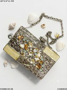 Bolso de Mano Rígido de Lujo Clásico Casual con Adornos de Latón, Madreperla y Cristal, con Correa de Cadena para Mujer, Ideal para Bodas y Fiestas - Product Image 4