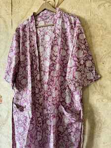 Bata Kimono de Algodón con Estampado de Bloques, Elegante Ropa de Estar para Mujer - Product Image 4