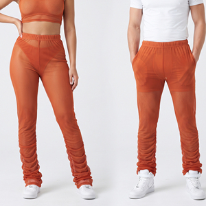 Sexy Transparent Sheer Mesh Stacked <b>Pants</b> Sexy See Through Stacked Trousers 100% Polyester <b>Summer</b> Sheer Mesh Stack <b>Pants</b> - Product Image 1