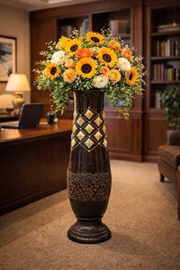 Jarrón de Flores de Madera Hecho a Mano Estilo Rústico, Jarrón de Mesa Moderno con Detalles en Marrón y Dorado para Sala de Estar, Decoración Navideña - Product Image 1