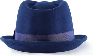 Navy <b>Blue</b> Wool Fedora <b>Hat</b> with Ribbon <b>Band</b> Unisex Formal Spring Autumn Adult Casual Style - Product Image 4