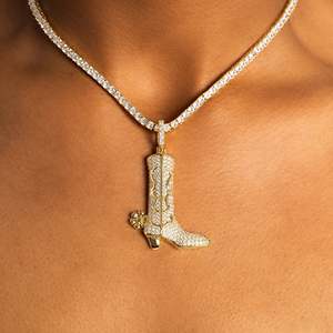 Luxury 18K Gold Plated Moissanite Cowboy Boot Pendant Necklace Women's Box <b>Chain</b> <b>Iced</b> <b>Out</b> Fashion Jewelry - Product Image 1