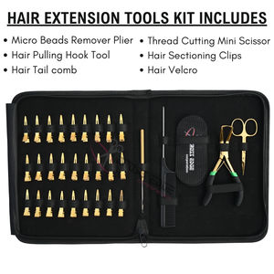 Kit d'outils pour extensions capillaires dorées avec pince à micro-perles, crochet à cheveux, peigne à queue, ciseaux à fils et Velcro - Product Image 2