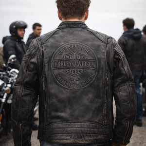 Chaqueta de Cuero Genuino para Hombre, Marca Harey, Diseño Convertible, Logotipo en Relieve con Impresión Digital, Personalizada, Manga Larga, Bordado 3D, Logotipo Personalizado - Product Image 1
