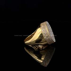 Anillo de hombre con diamante cultivado en laboratorio de 3.56 CTW, anillo llamativo de oro amarillo de 10K, anillo de boda de lujo, regalo de aniversario para él. - Product Image 3