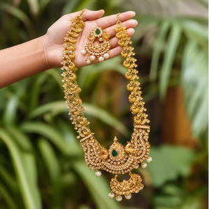 Peacock Long Haram with Matte Gold Polish Fashion Jewelry Set - Product Image 3