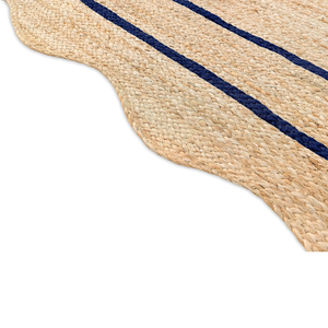 Foldable Striped Rattan <b>Rug</b> Natural Color with <b>Navy</b> <b>Blue</b> Lines Bohemian Style Decorative Floor Mat for Kids Room - Product Image 1