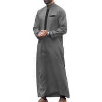 Thobe gris minimaliste pour homme, manches longues, Kandura arabe, coupe ajustée, Jubba musulmane, Dishdasha, vêtements islamiques pour homme, à porter au quotidien