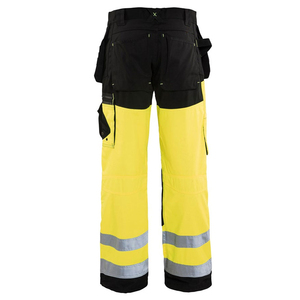 New Men High Visibility <b>Work</b> Trousers Polyester Safety <b>Pants</b> With Reflective Stripes Yellow <b>Black</b> Industrial Workwear - Product Image 2
