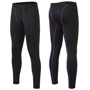 Leggings de compression intégrale pour hommes, taille élastique, noir uni, en Spandex et Nylon, pour l'entraînement - Product Image 5