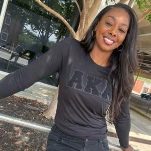 All Black <b>Glitter</b> AKA Long Sleeve Tee <b>Women</b> Slim Fit Chenille Letter Premium Cotton Stylish Casual Wear - Product Image 6