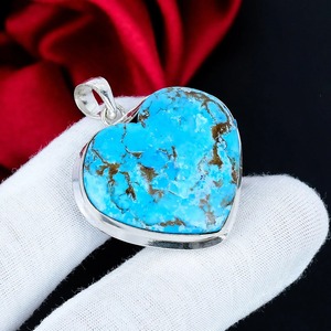 Colgante de Corazón de Turquesa Azul Natural con Cobre, Plata de Ley 925, Hecho a Mano, Joyería Bohemia, Venta al por Mayor, Regalo para Ella - Product Image 2