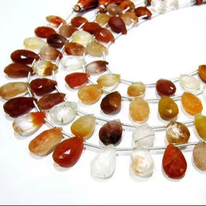 Perles de quartz rutilé en cuivre naturel véritable, forme poire, 16 mm, brillette, brin de 8 pouces de long - Product Image 3