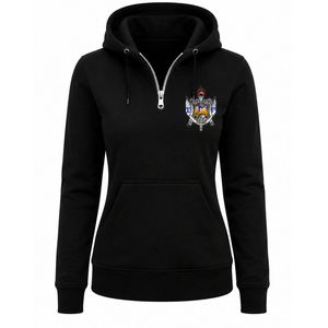 Sudadera con capucha negra personalizada para mujer, estilo griego, con media cremallera, manga larga, bordado de escudo, tipo jersey, informal, de forro polar para hermandades - Product Image 1