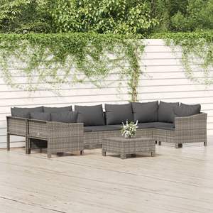Grand ensemble de salon de jardin en rotin PE gris avec structure en acier thermolaqué – Produit de qualité supérieure - Product Image 1