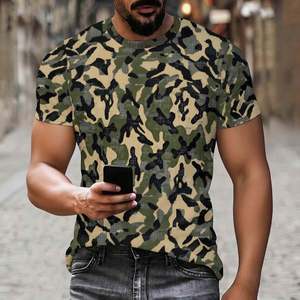 T-shirts imprimés camouflage d'été pour hommes, col rond, manches courtes, coupe ajustée, design camouflage AOL imprimé - Product Image 3