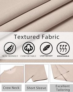 T-shirt pour homme beige à manches courtes, col rond, coupe ajustée, décontracté, respirant, 100% coton jersey tricoté, couleur unie - Product Image 5
