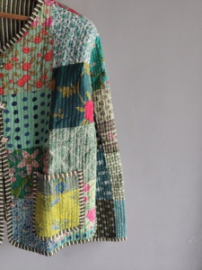 Quilted <b>Patchwork</b> <b>Jacket</b> Women's Mandarin Collar Full Sleeve Cotton Spring Style Regular Length Printed Design gift for her - Product Image 3