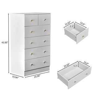 Commode avec poignées dorées mates, 4+2 tiroirs, finition mélamine texturée, 66*40*111cm, panneau de particules blanc - Product Image 4