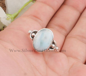 Anillo de Boda Clásico con Engaste de Bisel de Larimar Natural al por Mayor, Plata de Ley 925, Piedra Azul Genuina, Joyería Fina de Gemas de Alta Calidad - Product Image 6
