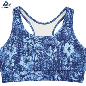 Graphic Print <b>Blue</b> Oceanic Motif Breathable OEM ODM Service Good Supplier New Trendy Comfortable Women Gym Fitness Wear <b>Bra</b> - Product Image 4