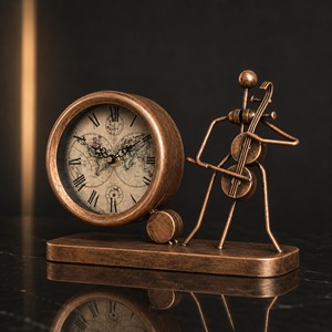 Horloge de bureau en laiton, mouvement mécanique, design circulaire, silencieuse, sans tic-tac, sonnerie horaire, style rustique - Product Image 6