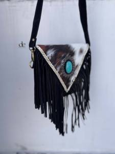 Nuevo Bolso Bandolera de Piel de Vacuno con Flecos y Piedras Turquesa Estilo Bohemio 2026 - Bolso de Mano Elegante de Tamaño Pequeño, ¡Venta Caliente! - Product Image 2