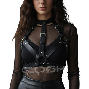 Harnais en cuir avec collier ajustable et anneau en O argenté - Product Image 6