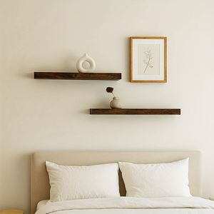 2 étagères murales flottantes en bois massif au design moderne, gain de place pour salon et cuisine - Product Image 3