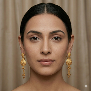 ต่างหูทองคำแท้ 22K ลายดอกไม้แบบอินเดียโบราณ รูปทรงหยดน้ำ ดีไซน์ทันสมัย ได้รับการรับรองมาตรฐาน BIS เหมาะสำหรับเจ้าสาวและงานแต่งงาน - Product Image 2