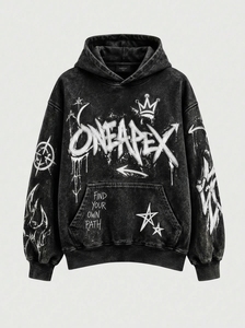 Ensemble de survêtement noir pour homme, sweat à capuche oversize et pantalon de jogging, style streetwear, avec logo brodé personnalisé, en coton épais, deux pièces - Product Image 2