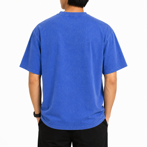 Men's Blue Cotton T-Shirt Short Sleeve O-Neck Regular Fit Casual Solid Color Jersey Knit Blank Design High Quality - Product Image 3