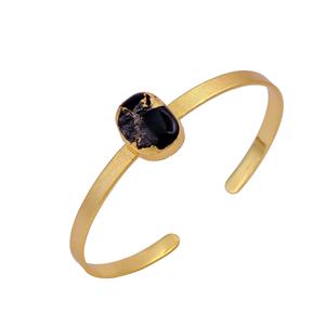 Bracelet ouvert ovale en pierre de Mohave noire fait à la main, plaqué or, serti de pierres tendance, réglable, bijoux de mode - Product Image 5