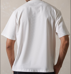 T-shirt pour homme en coton blanc à col rond, manches courtes, coupe classique, couleur unie, style décontracté, épaules tombantes - Product Image 3