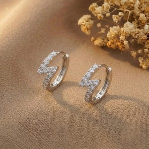 Pendientes de Aro de Plata de Ley 925 con Circonitas Cúbicas Cultivadas en Laboratorio, Chapados en Rodio, Joyería Geométrica para Mujer - Product Image 5