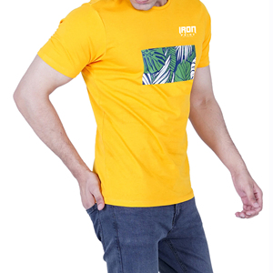 Camiseta amarilla de manga corta para hombre, camiseta informal con cuello redondo, estampado de hojas tropicales y logotipo, top de verano - Product Image 6