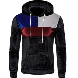 Sudadera con Capucha Oversize Personalizada de Diseño Moderno, con Bloques de Color, Transpirable, para Hombre, en Terciopelo Negro, Estilo Urbano - Product Image 1