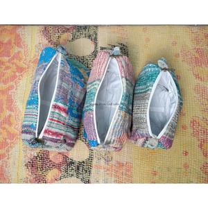 Indian kantha hand block print cotton cosmetic bag Makeup pouch set of three Accessory case Women's travel bag Handmade Kantha - Product Image 4