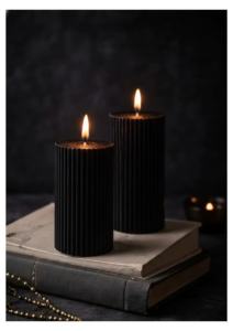 Enhance Your Beautiful Space Our Elegant Ribbed Black Soy Wax <b>Paraffin</b> Pillar Candles Halloween Diwali Christmas Scented - Product Image 2