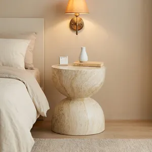 Table basse sablier moderne en travertin avec poignée de transport, structure en bois massif, pierre beige pour salon, chambre et mobilier de maison - Product Image 5