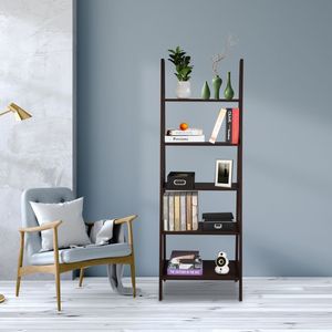 Scaffale a 5 livelli multifunzionale moderno in legno per piante, fiori e libri, espositore per casa e ufficio, scaffale a parete a gradino inclinato - Product Image 2