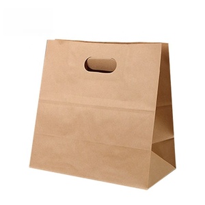 Customized Hot Sale Biodegradable Brown <strong>Patch</strong> Die Cut <strong>Handle</strong> Kraft Paper <strong>Bag</strong> With You Own logo Printing