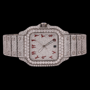 Reloj de Diamantes con Correa de Acero Inoxidable de Lujo, Totalmente Cubierto de Diamantes, con Esfera Cuadrada de Moissanita Certificada y Números Arábigos - Product Image 1