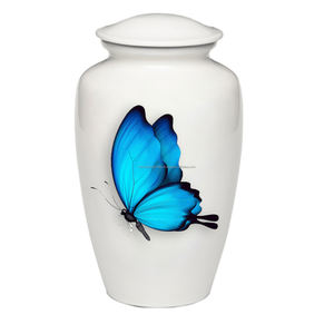 Urne funéraire en laiton en métal blanc brillant de conception de papillon de mémorial funéraire adulte classique moderne pour les cendres humaines - Product Image 2
