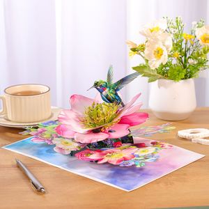 Carte pop-up 6x8 motif Colibri floral avec enveloppe vierge, carte de vœux en carton imprimé numériquement Viet-craft OT1009 Hanoi - Product Image 1