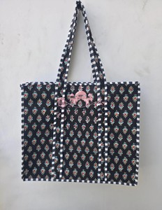 Bolso Tote de Algodón Acolchado con Estampado Jaipuri Hecho a Mano, Asas a Rayas, Cremallera Floral, Estilo Étnico Bohemio Festivo para Mujer - Product Image 6