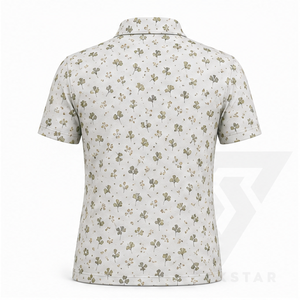 Trackstar Men's <b>Cream</b> Olive Leaf Print Polo <b>Shirt</b> Short Sleeve Button Collar Casual Golf <b>Shirt</b> Custom Logo - Product Image 5