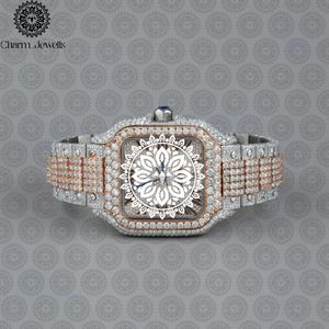 Montre de luxe pour homme Charm_Jewells en acier inoxydable, boîtier de 40 mm, mouvement mécanique, accents de diamants, bracelet en cuir, étanche 10 bars - Product Image 6