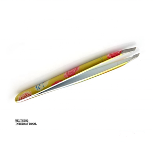 Pinzas para cejas de Punta inclinada de acero inoxidable de calidad profesional con etiqueta privada personalizada, diseños coloridos, bolsa empaquetada para uso de belleza - Product Image 4