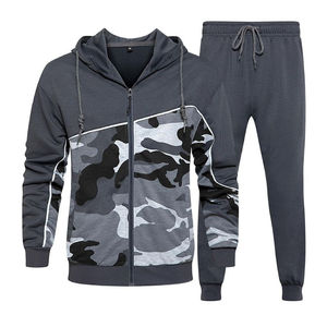 Conjunto Deportivo para Hombre, Color Gris Oscuro con Camuflaje, Sudadera con Cierre Completo y Pantalones Jogger Ajustados, Ropa Deportiva para Entrenamiento, Conjunto Personalizado - Product Image 1